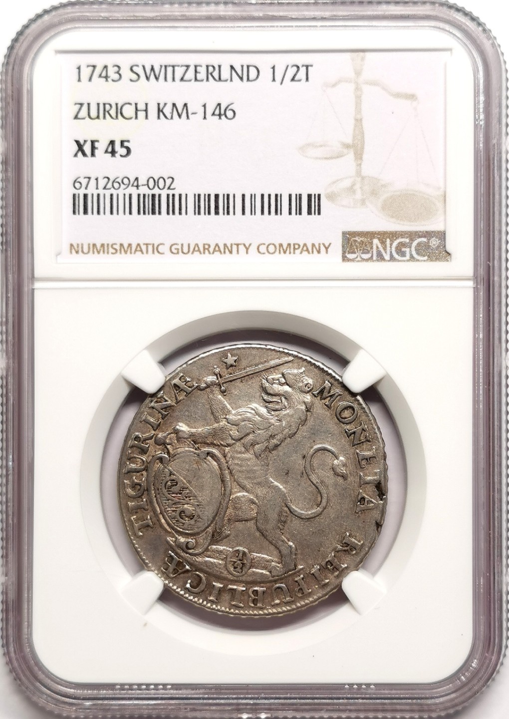 凡希社世界钱币微拍第二百三十八期 1743苏黎世城市景观1/2泰勒NGC-XF45