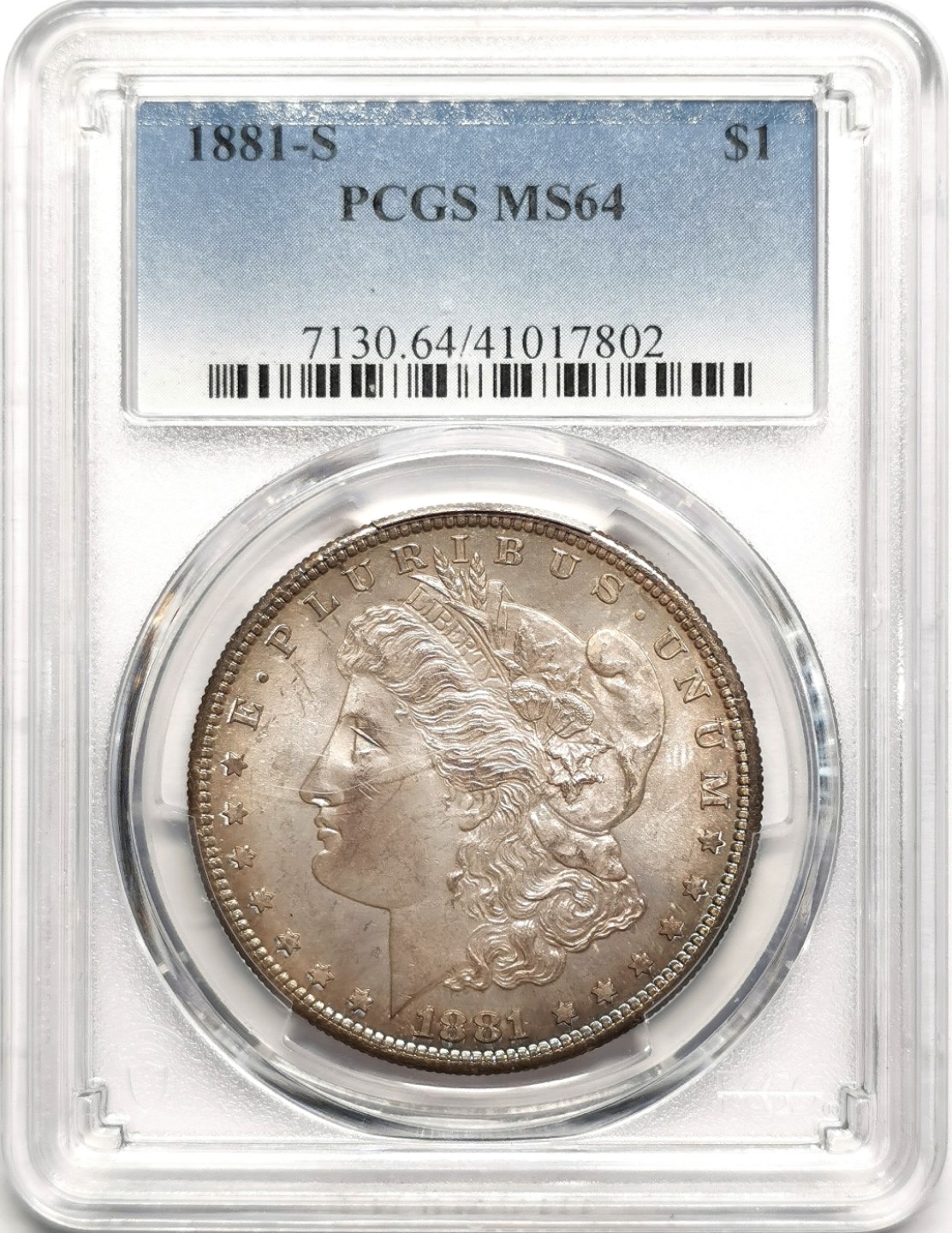 凡希社世界钱币微拍第二百三十八期 1881S美国摩根壹元PCGS-MS64淡色紫金包浆！