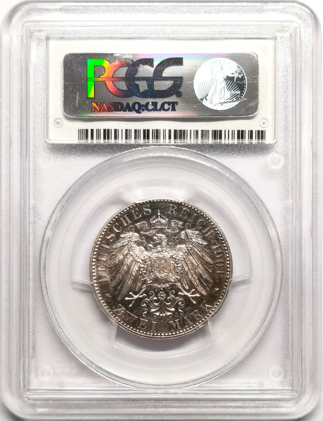 凡希社世界钱币微拍第二百三十八期 荐！1901吕贝克自由市2马克PCGS-MS63实物PL