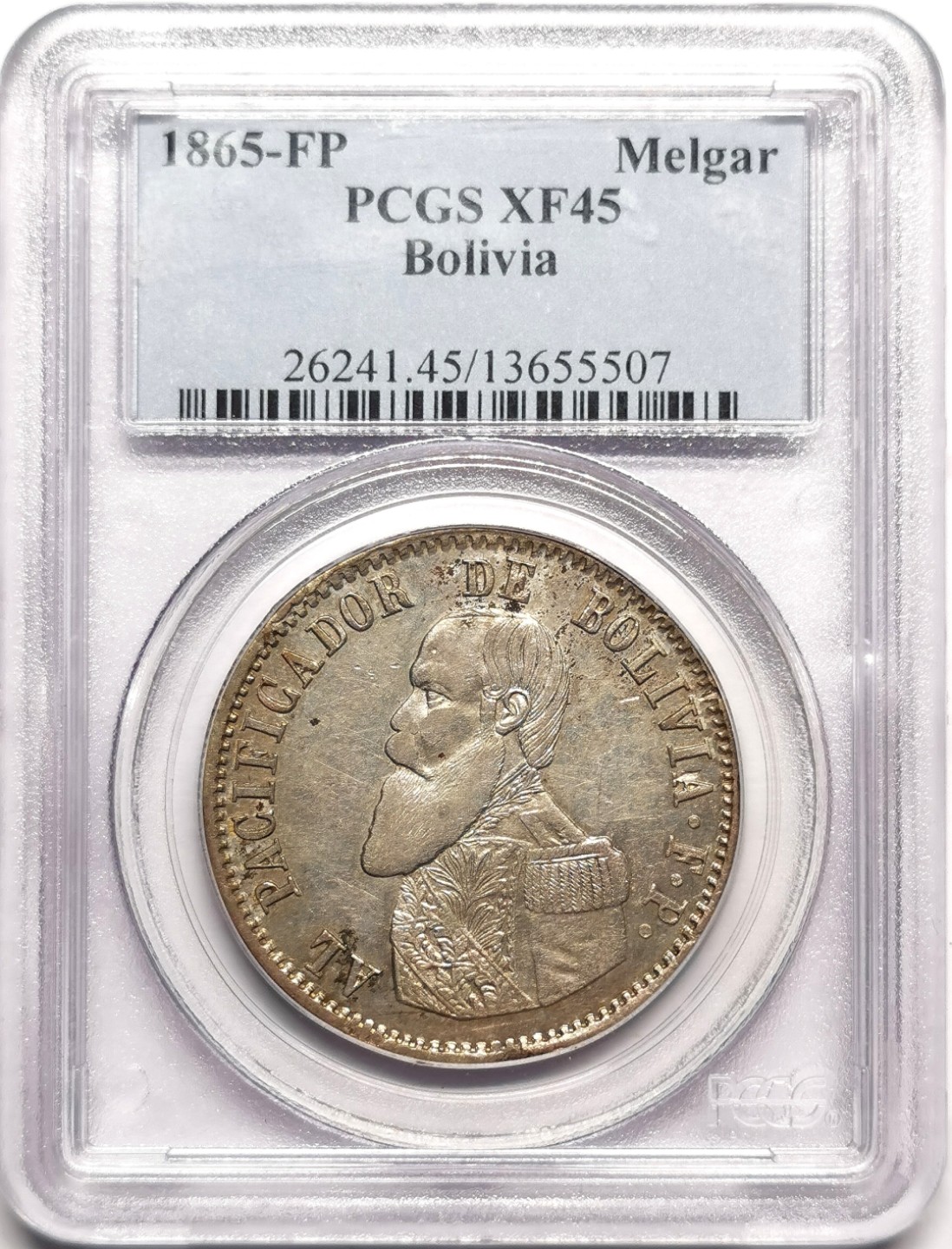 凡希社世界钱币微拍第二百三十八期 1865玻利维亚Melgar主币大银PCGS-XF45