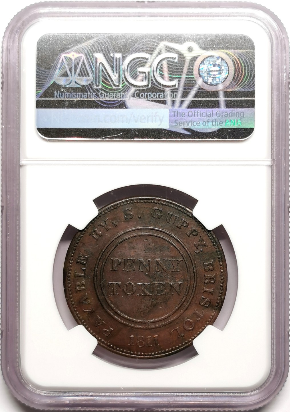 凡希社世界钱币微拍第二百三十八期 1811英国布里斯托1便士TKN NGC-AU58船钉制造商稀见！