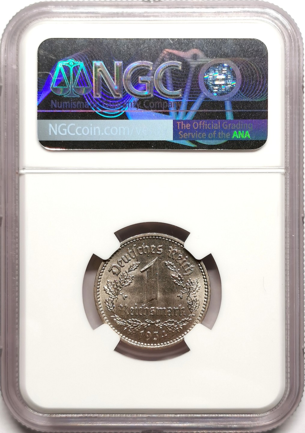 凡希社世界钱币微拍第二百三十八期 1934德国像树枝1马克镍币NGC-MS65高分！