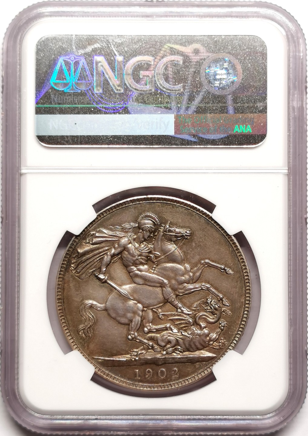 凡希社世界钱币微拍第二百三十八期 1902英国爱七马剑精铸NGC-PF62MATT