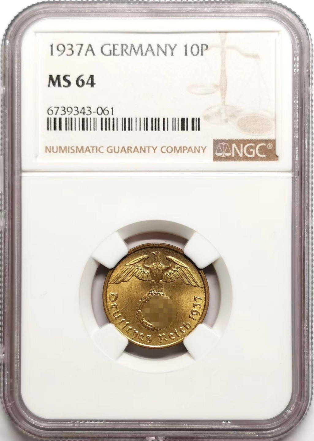 凡希社世界钱币微拍第二百三十八期 1937A德国10芬尼NGC-MS64