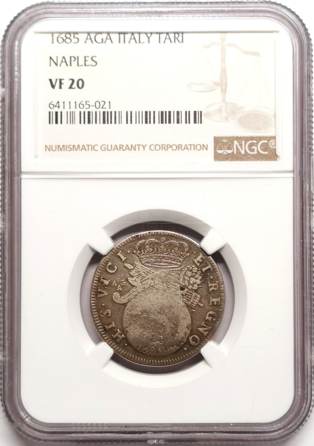 凡希社世界钱币微拍第二百三十八期 1685那不勒斯地球tari银NGC-VF20