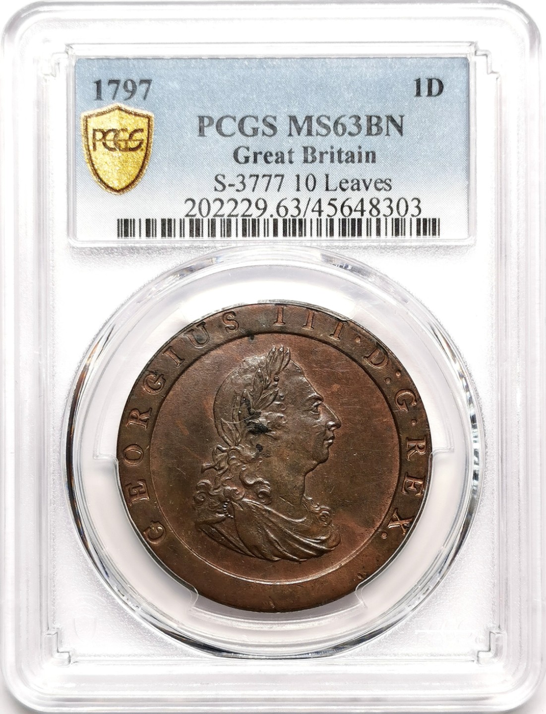 凡希社世界钱币微拍第二百三十八期 荐！1797英国乔三车轮便士PCGS-MS63铸币史之里程碑！