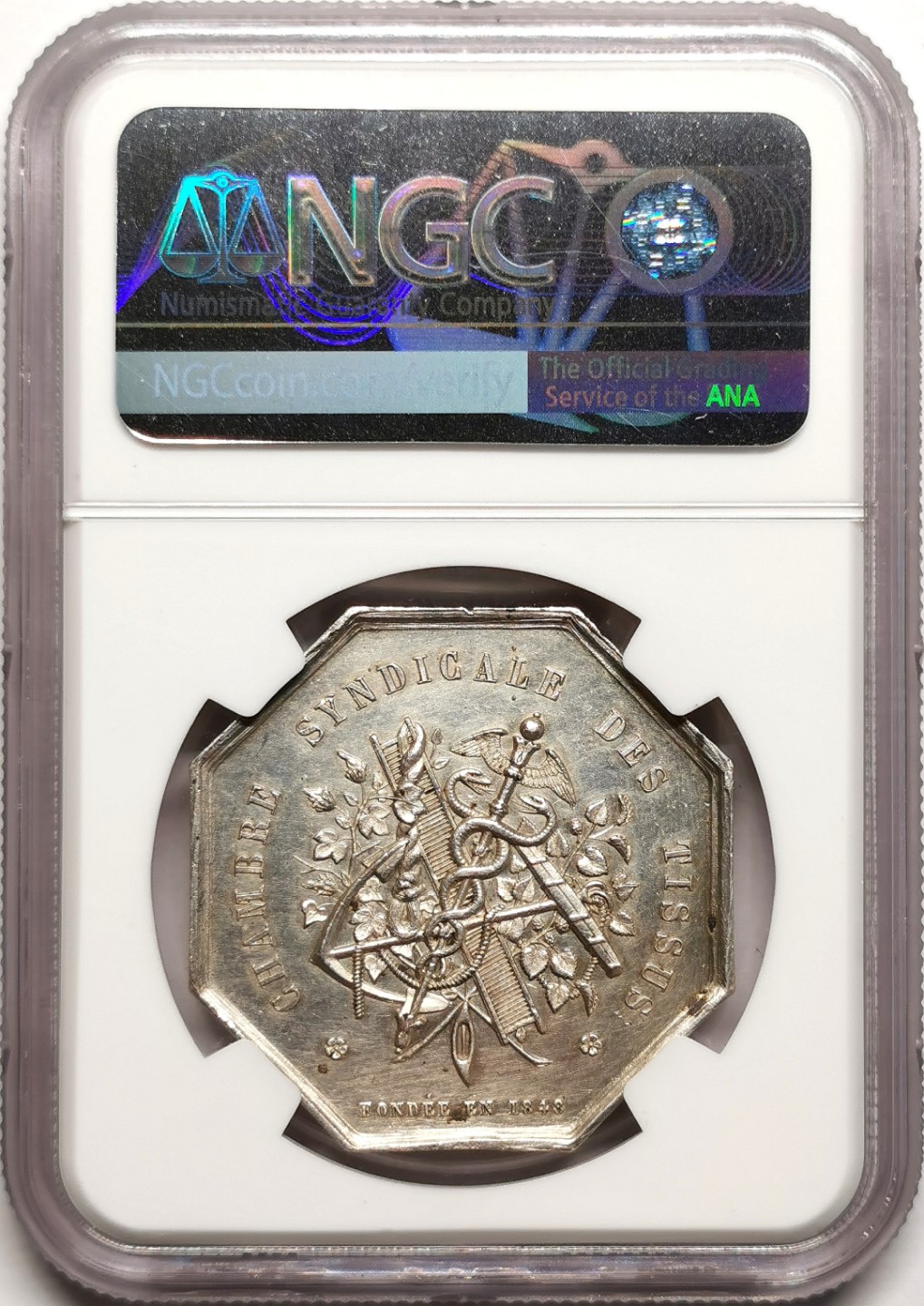 凡希社世界钱币微拍第二百三十八期 十九世纪塞纳河织物协会八角银章NGC-UNCD