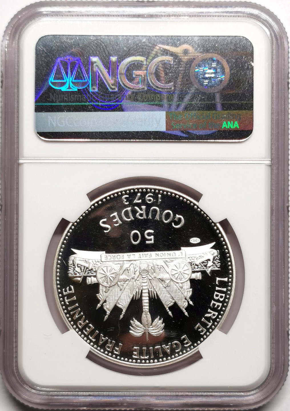 凡希社世界钱币微拍第二百三十八期 1973海地海螺美女50G精铸大银NGC-PF68UC