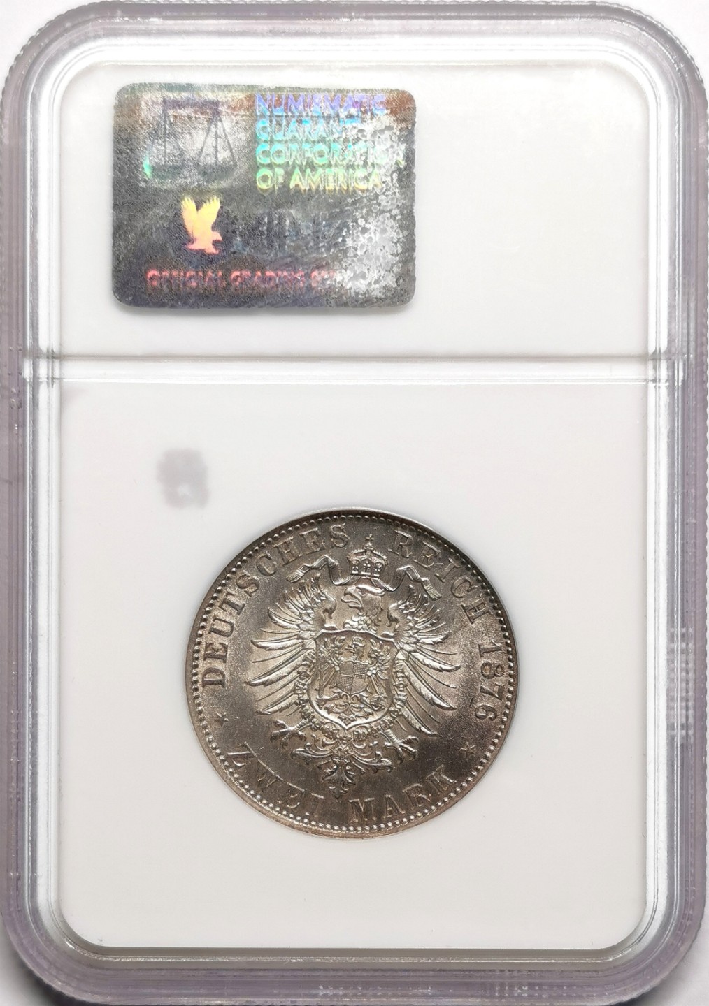 凡希社世界钱币微拍第二百三十八期 荐！1876巴伐利亚路德维希二世短翅2马克NGC-MS61老盒严评！