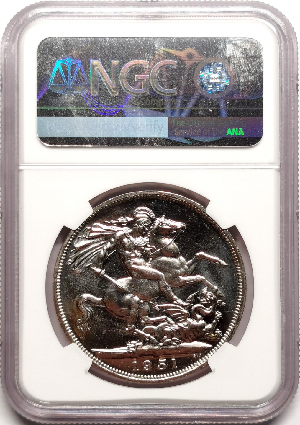 凡希社世界钱币微拍第二百三十八期 1951英国乔六马剑克朗NGC-PL63