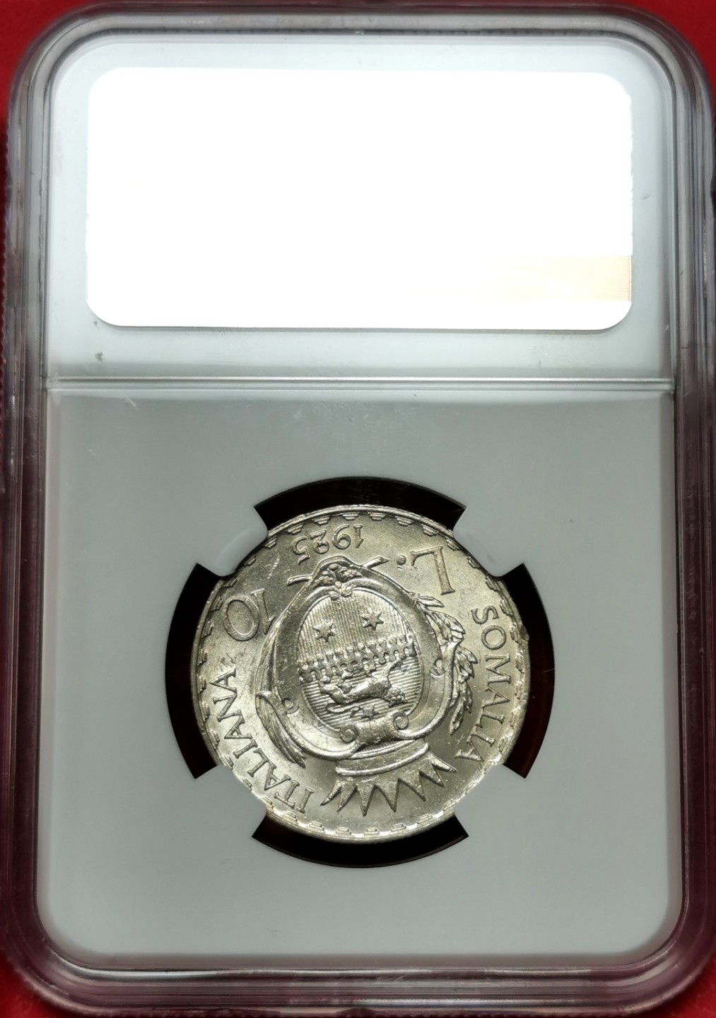 凡希社世界钱币微拍第二百三十八期 荐！1925意属索马里10里拉NGC-MS62非洲殖民地名誉品！