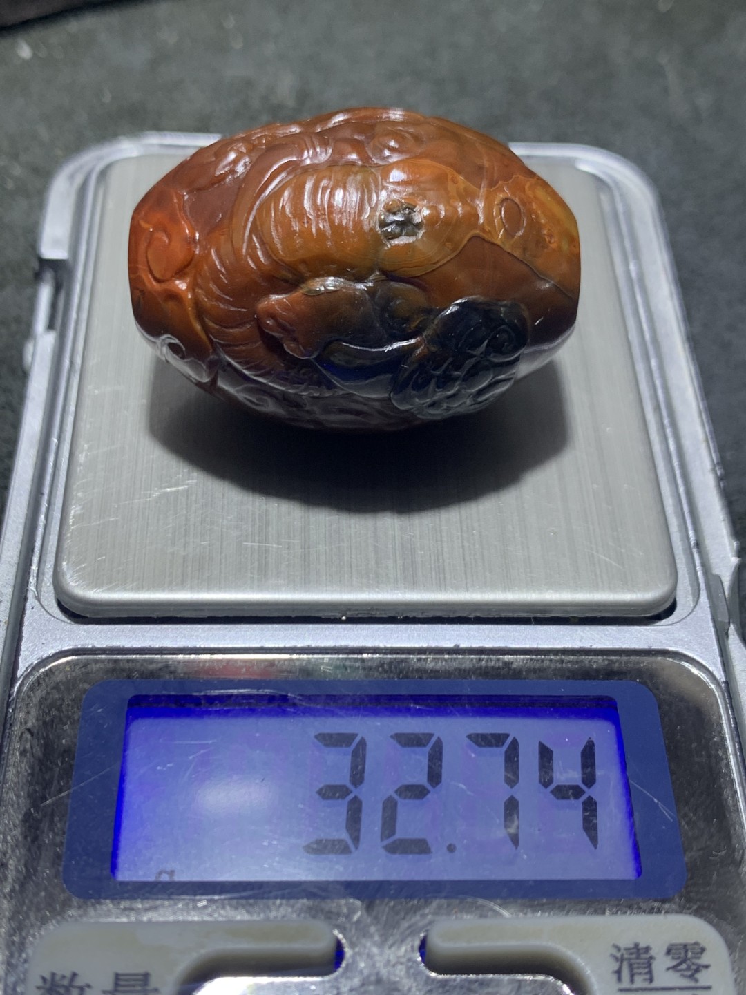 精美战国红玛瑙手工雕刻吉象大桶珠一个，(寓意，如意吉祥)