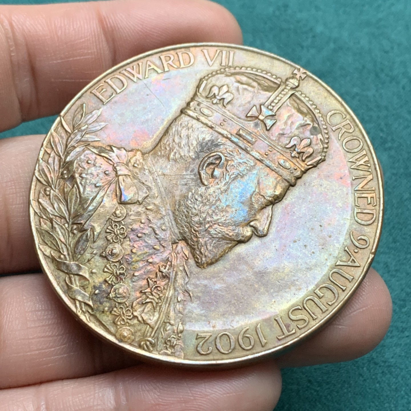 《竞宝斋》第164场-周日，周一，周四 3场 (全场包邮) 1902年英国爱七登基纪念大铜章，直径56mm，重量81g