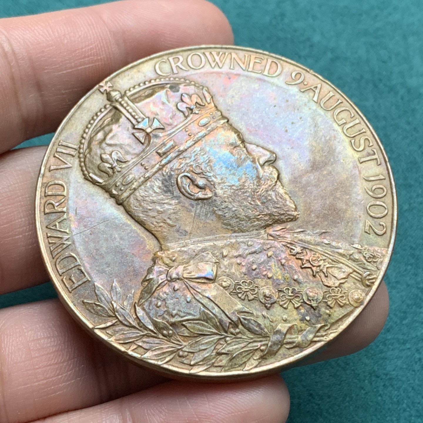 《竞宝斋》第164场-周日，周一，周四 3场 (全场包邮) 1902年英国爱七登基纪念大铜章，直径56mm，重量81g