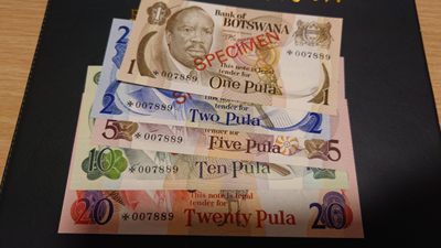 【世界钱币】精选微拍第62期暨2023年第九期 裸钞专场（有最新四月底币展卖剩品种） 非洲 博茨瓦纳1-2-5-10-20样钞 五张全套 全新绝品