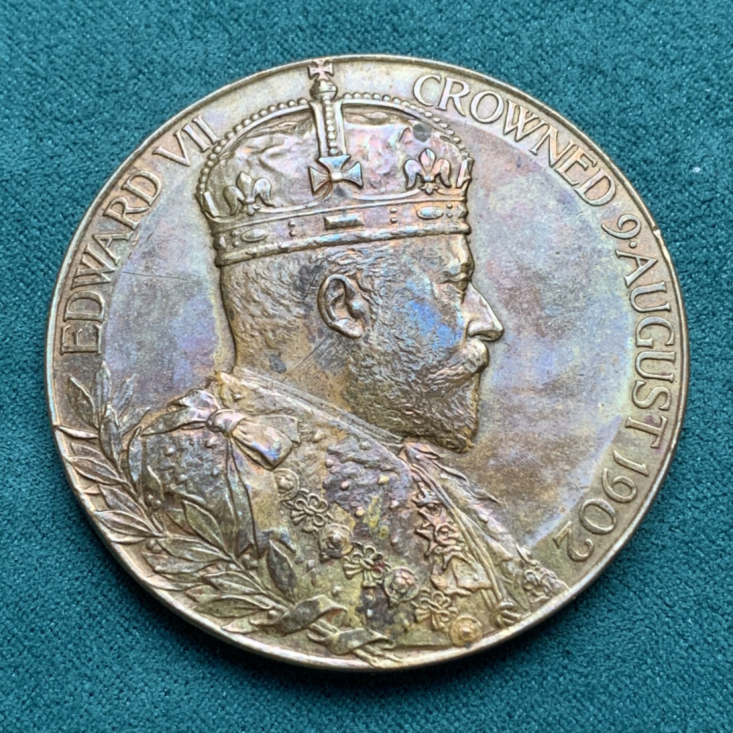 《竞宝斋》第164场-周日，周一，周四 3场 (全场包邮) 1902年英国爱七登基纪念大铜章，直径56mm，重量81g