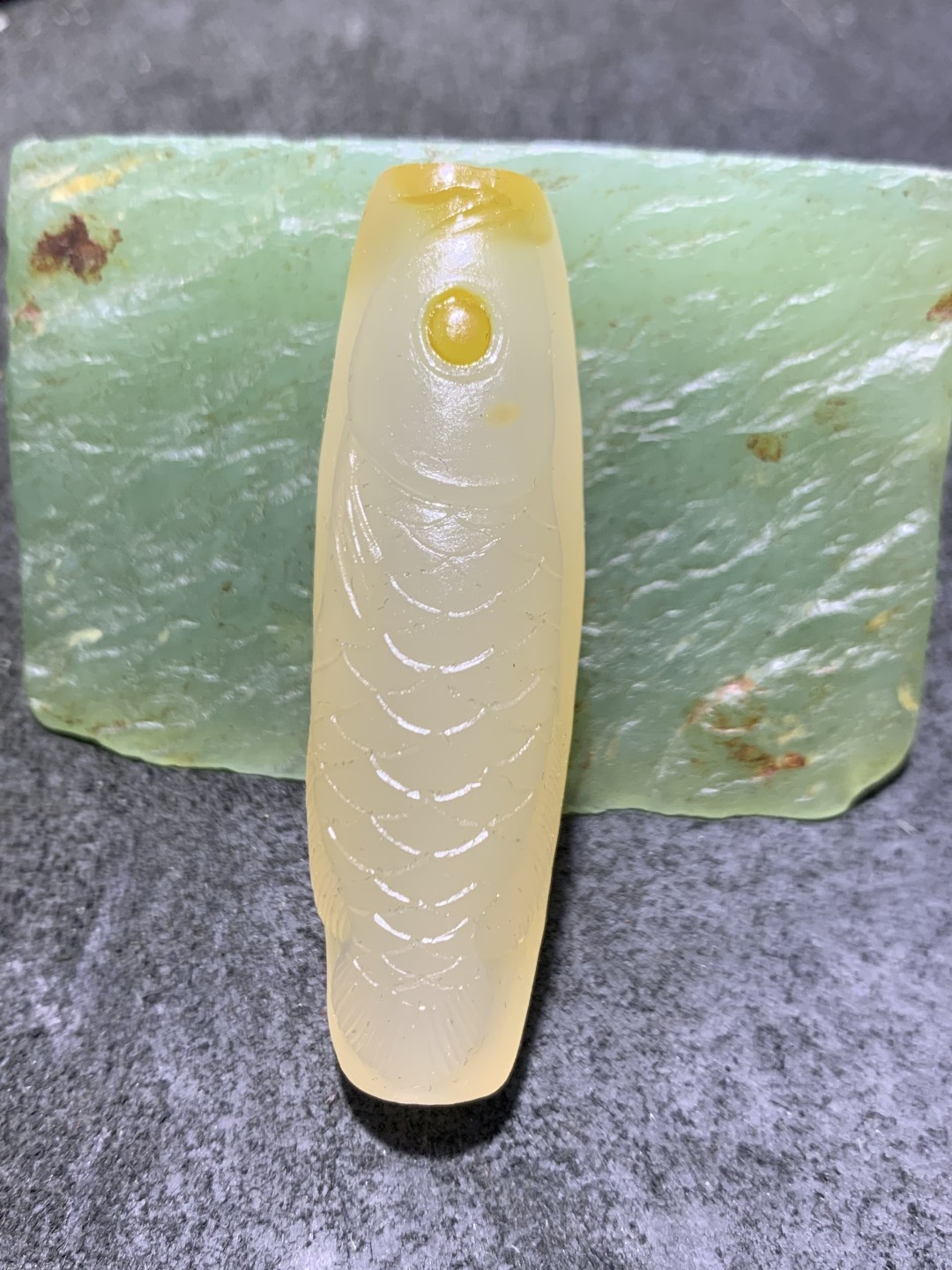 精美高玉化海洋玉髓手工俏色巧雕龙鱼大桶珠一个！