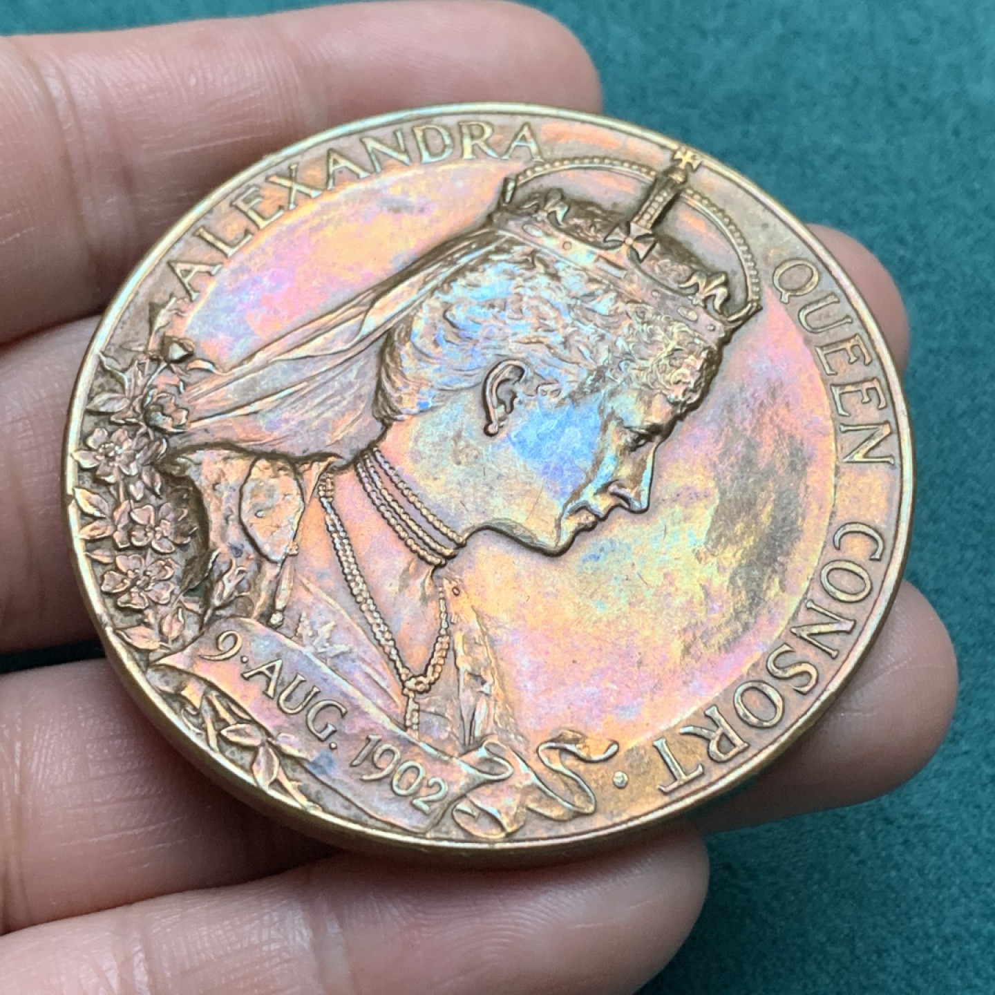 《竞宝斋》第164场-周日，周一，周四 3场 (全场包邮) 1902年英国爱七登基纪念大铜章，直径56mm，重量81g