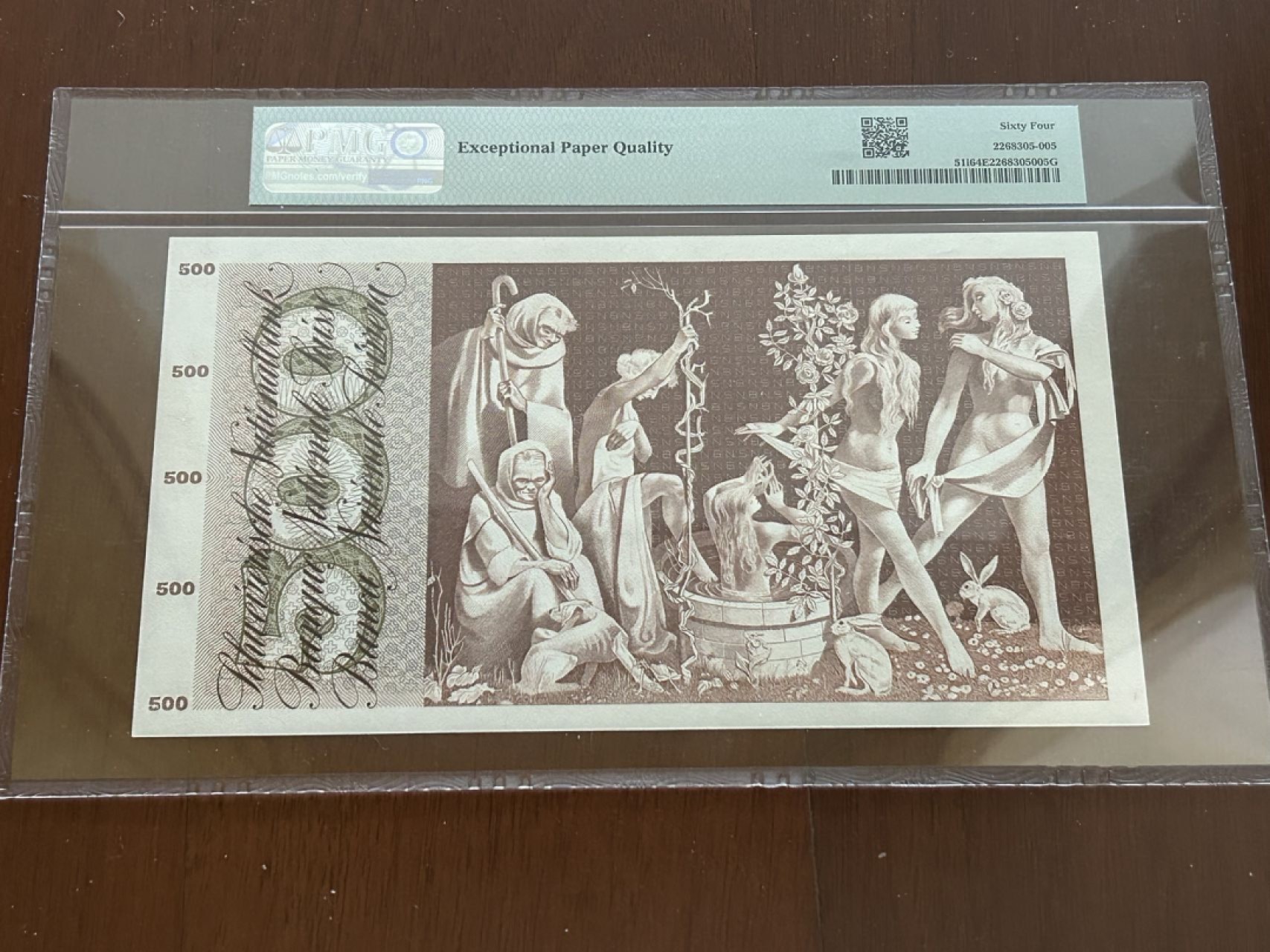 收藏联盟Quantum Auction 第258期拍卖  瑞士500法郎 PMG64e 青春泉