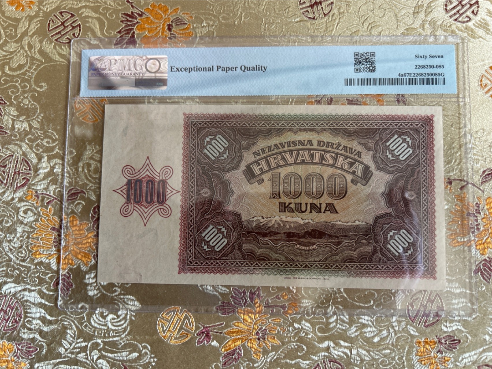 收藏联盟Quantum Auction 第261期拍卖  克罗地亚1941年1000库纳 PMG67  冠军分 首发A冠 克罗地亚最大的山脉 韦莱比特山脉
