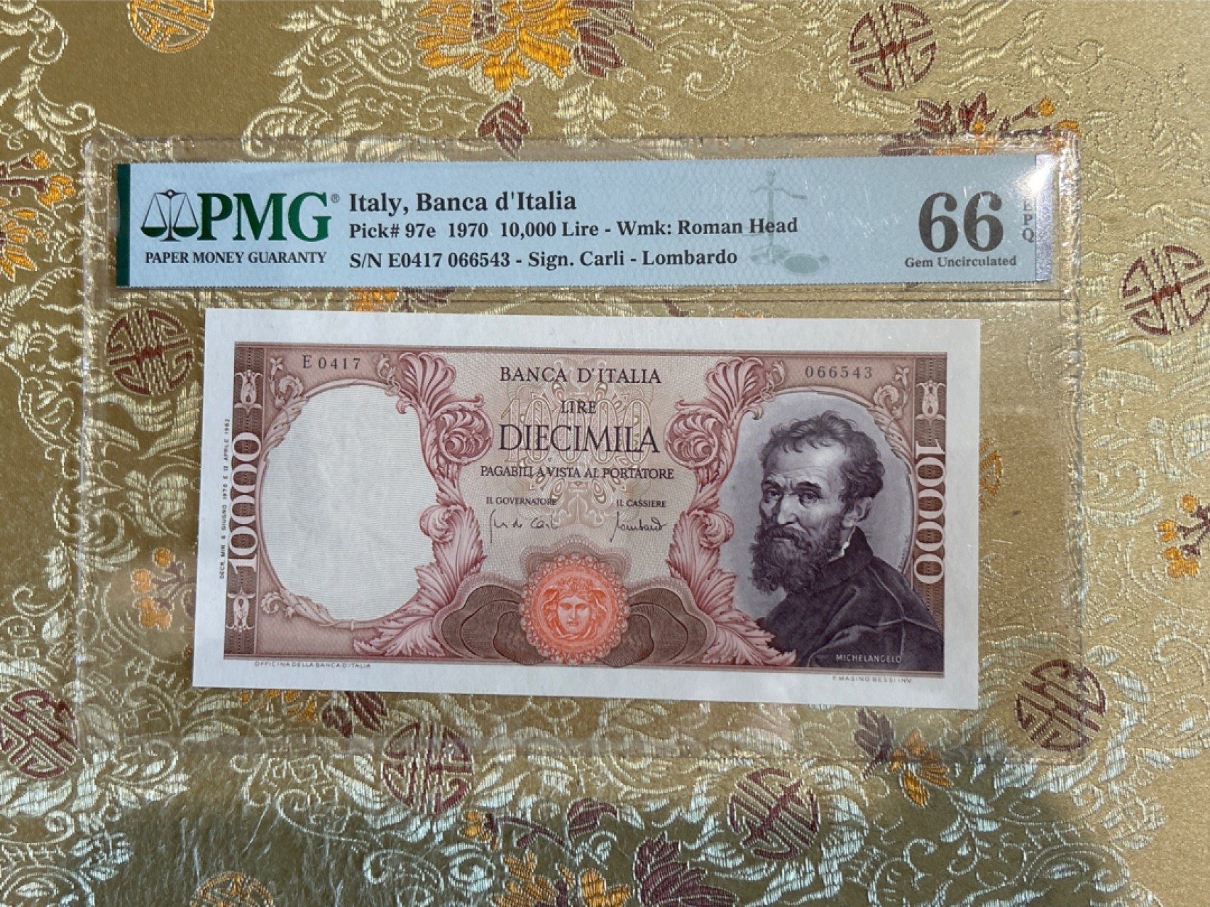 收藏联盟Quantum Auction 第259期拍卖 帝国余辉-印度新金山 意大利1970年10000里拉 PMG66 文艺复兴大师 米开朗基罗