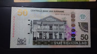 【世界钱币】精选微拍第62期暨2023年第九期 裸钞专场（有最新四月底币展卖剩品种） 2019年苏里南50元 全新绝品无47尾号306