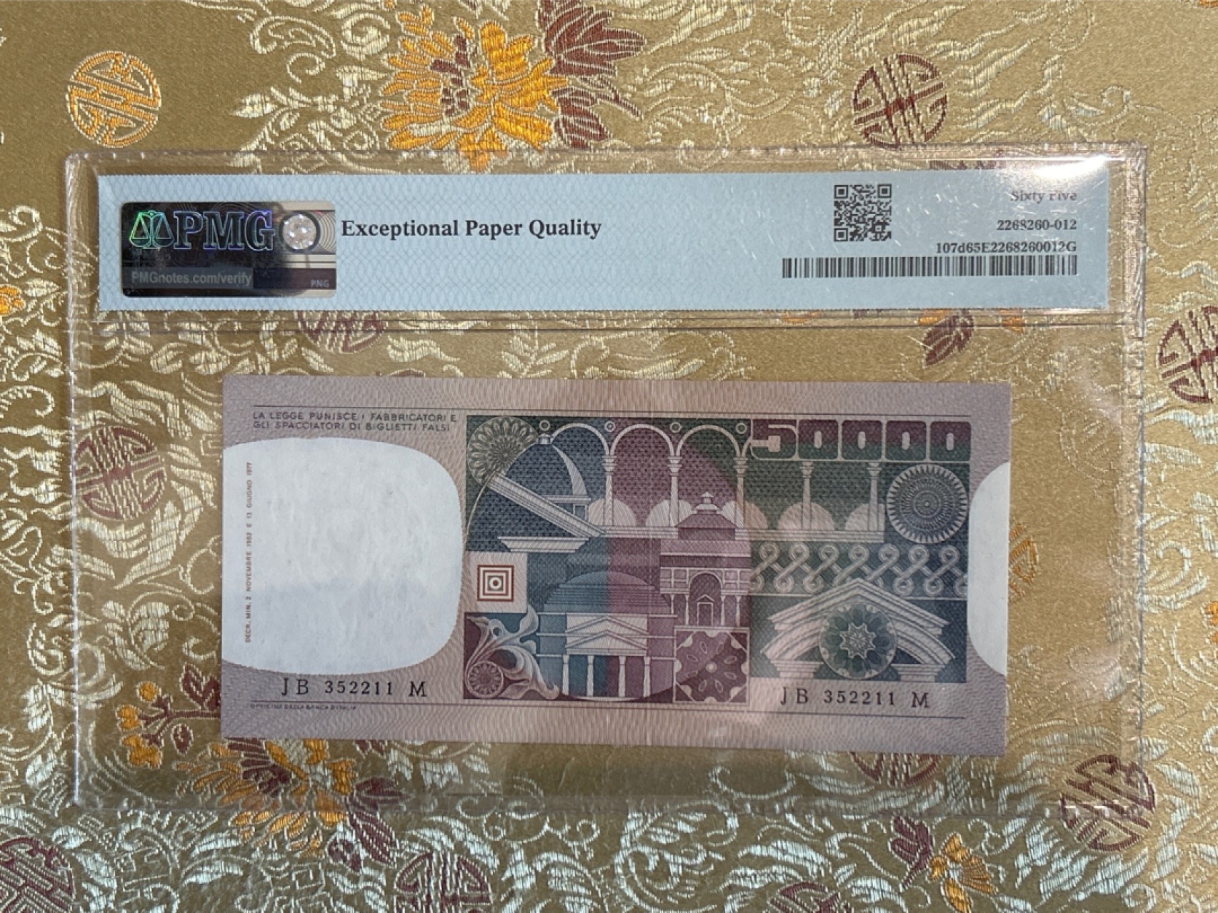 收藏联盟Quantum Auction 第259期拍卖 帝国余辉-印度新金山 意大利1982年50000里拉 PMG65 Guglielmo Savini的画作手稿《女子面庞》