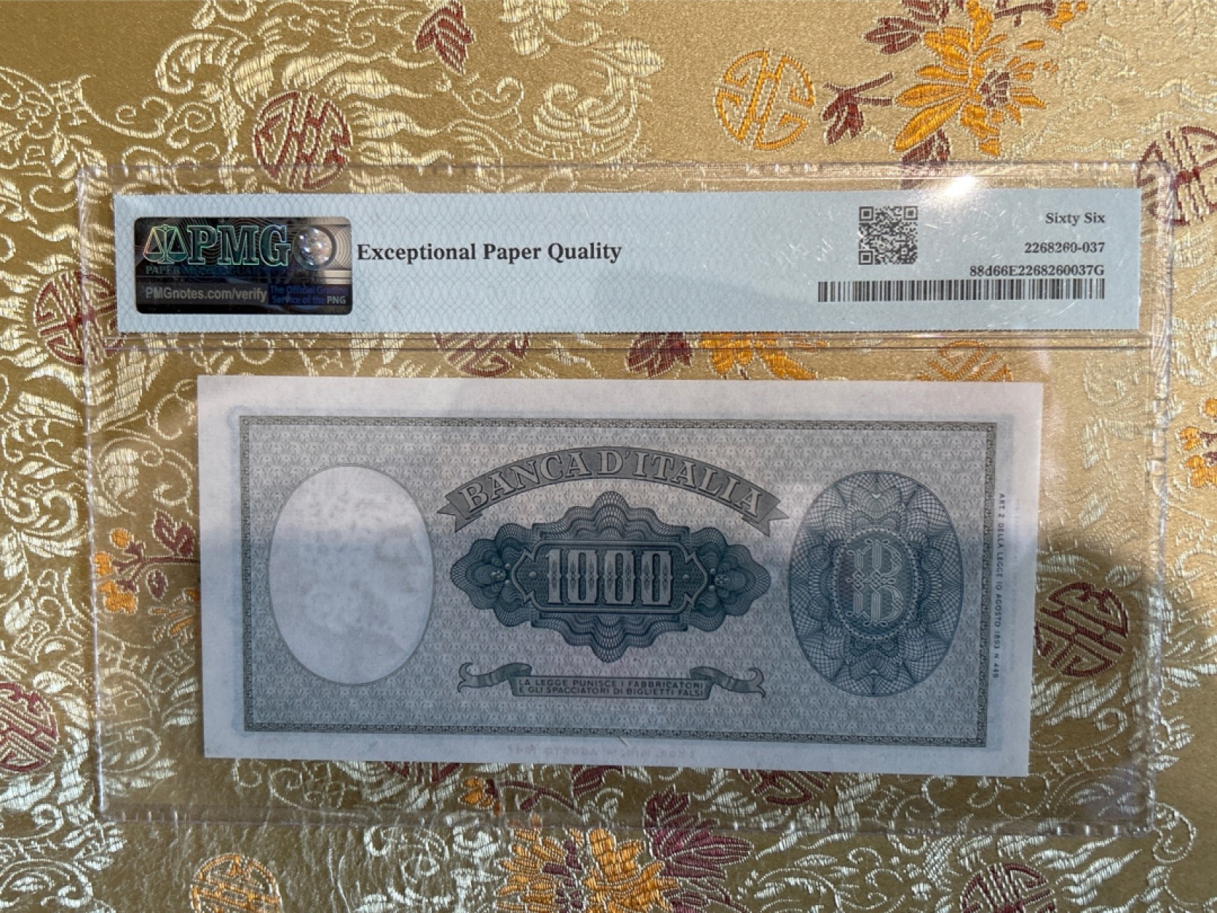 收藏联盟Quantum Auction 第259期拍卖 帝国余辉-印度新金山 意大利1961年1000里拉 PMG66 波提切利名画《春》的局部