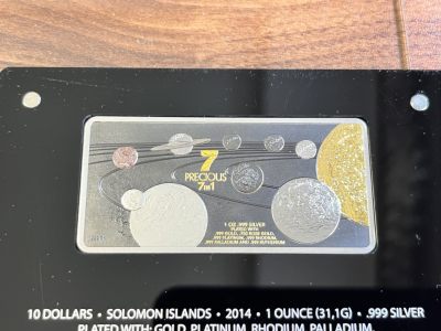 【海寕潮】所罗门2014年太阳系矩形钌化镀金等7合1工艺银币原价2600