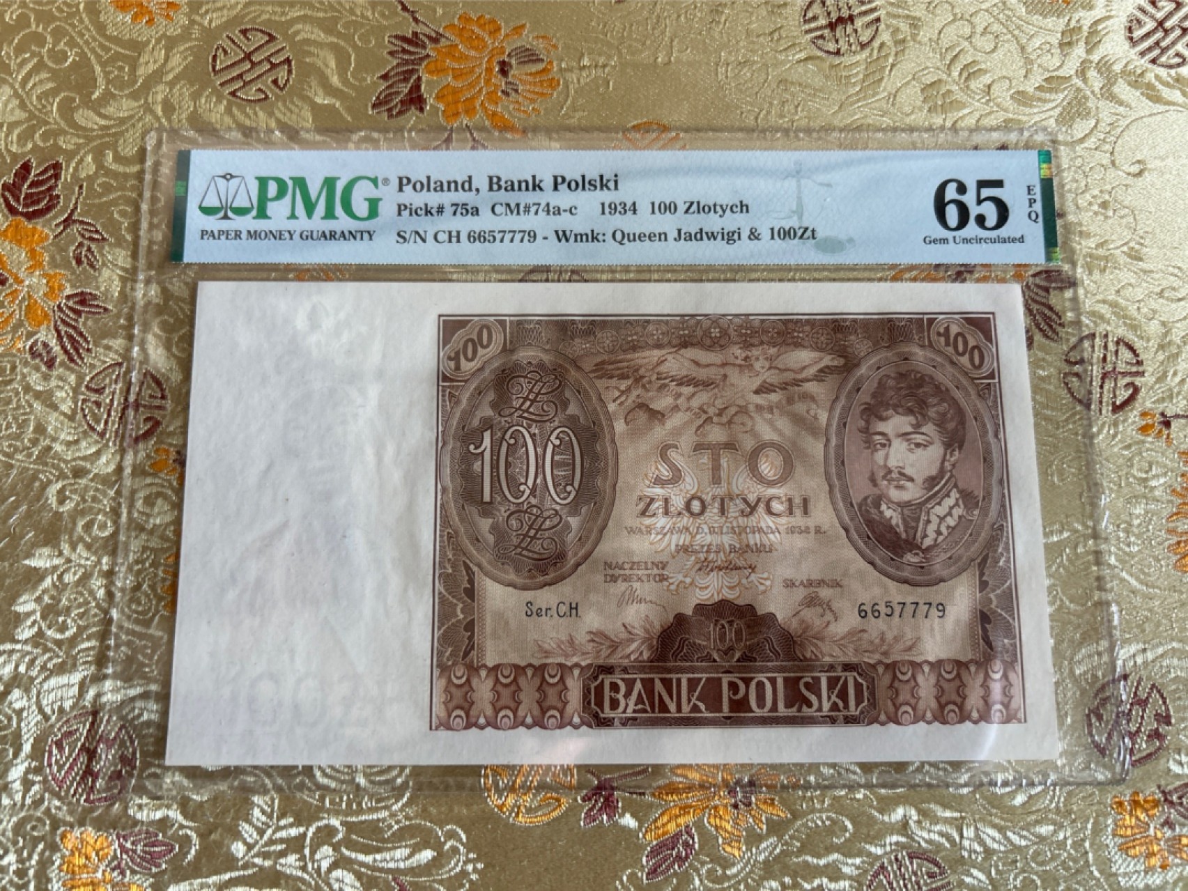 收藏联盟Quantum Auction 第261期拍卖  波兰1934年100兹罗提 PMG65 豹子号身 波尼亚托夫斯基亲王