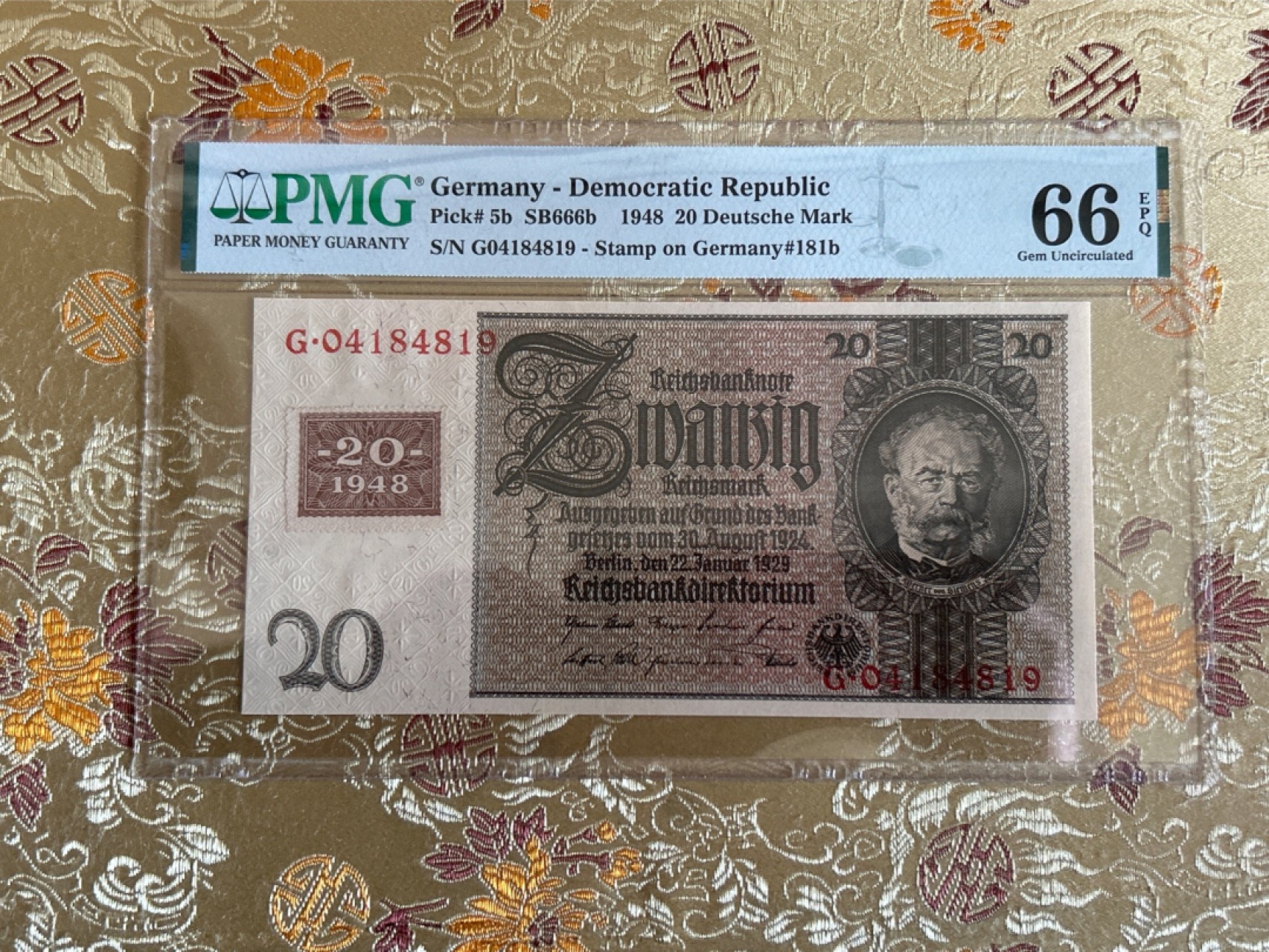 收藏联盟Quantum Auction 第260期拍卖  德国民主1948年20马克 PMG66 世界500强企业西门子公司创始人维尔纳·冯·西门子