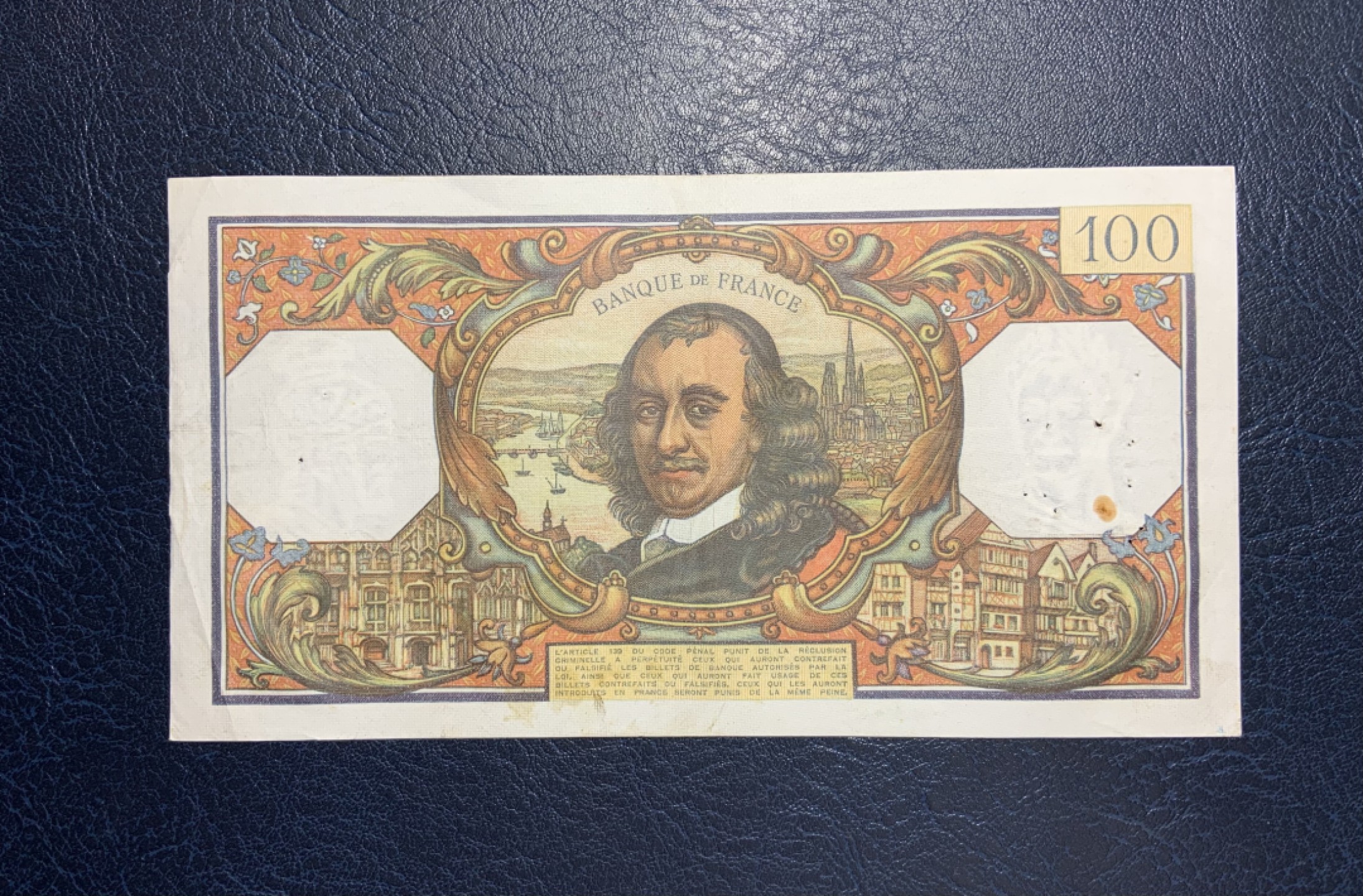 收藏联盟Quantum Auction 第259期拍卖 帝国余辉-印度新金山 法国1968年100法郎 非全新 品相如图 高乃依 