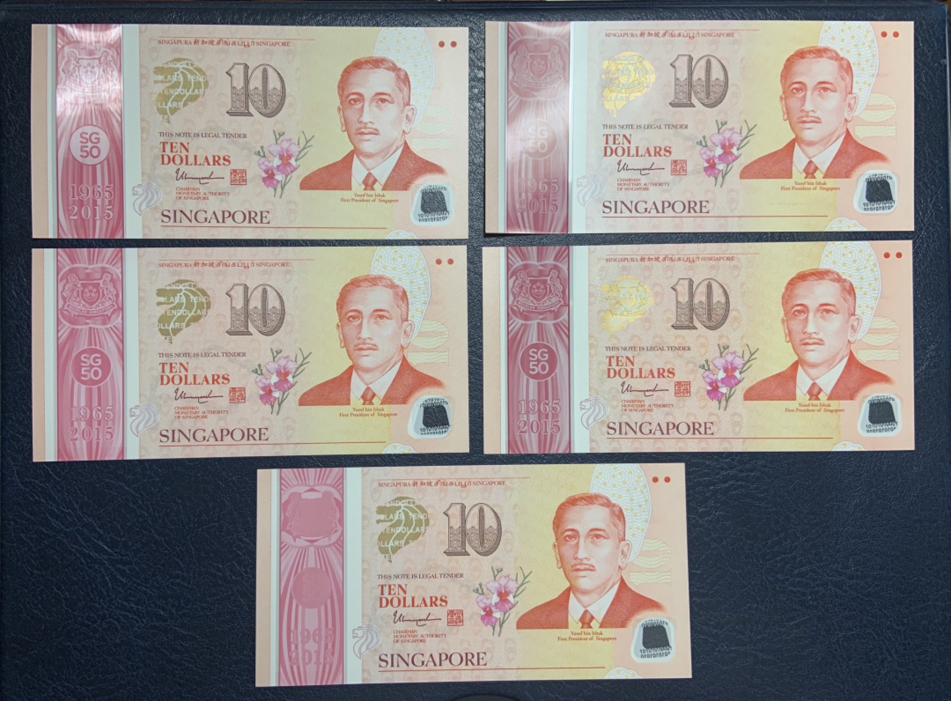 收藏联盟Quantum Auction 第259期拍卖 帝国余辉-印度新金山 新加坡2015年建国50 周年纪念钞10元一组五张 品相全新UNC