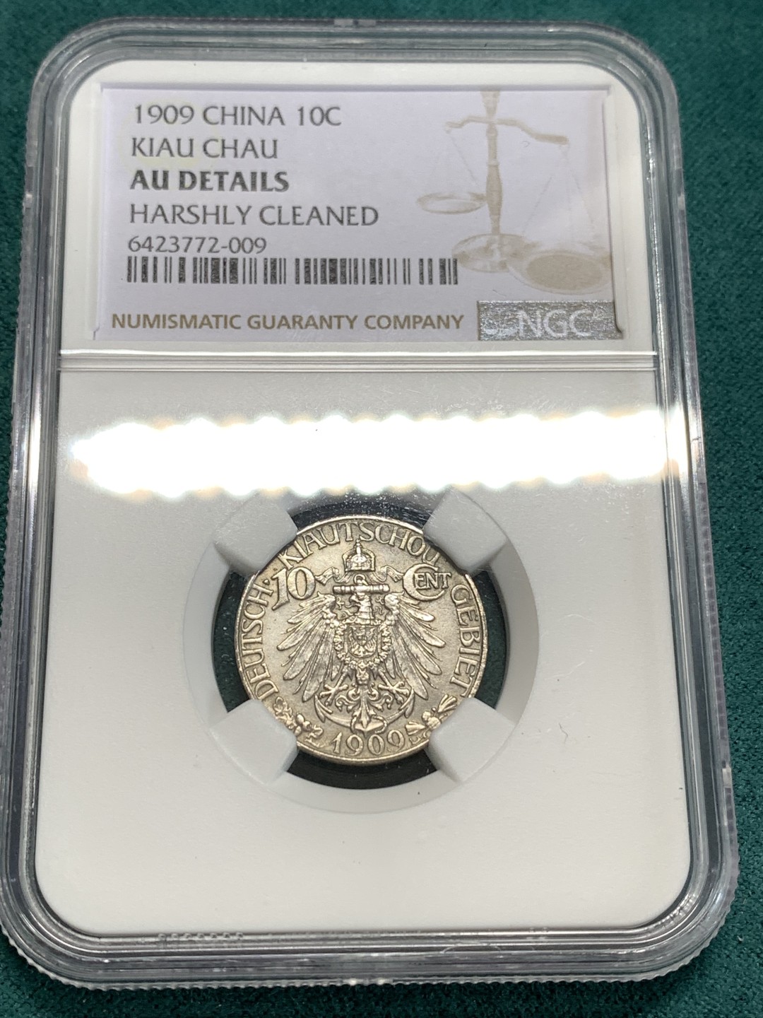 《竞宝斋》第164场-周日，周一，周四 3场 (全场包邮) NGC-AUD 中国 1909年 10分 单一年份，德占青岛，镍币之王