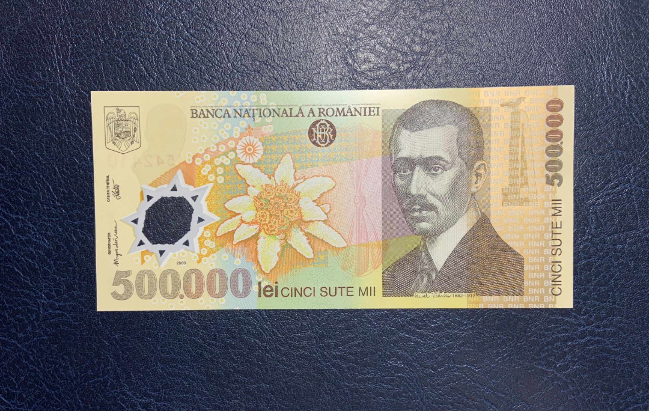 收藏联盟Quantum Auction 第259期拍卖 帝国余辉-印度新金山 罗马尼亚2000年500000列伊 品相全新UNC A冠 工程师和发明家 飞行员 奥雷尔·瓦莱库