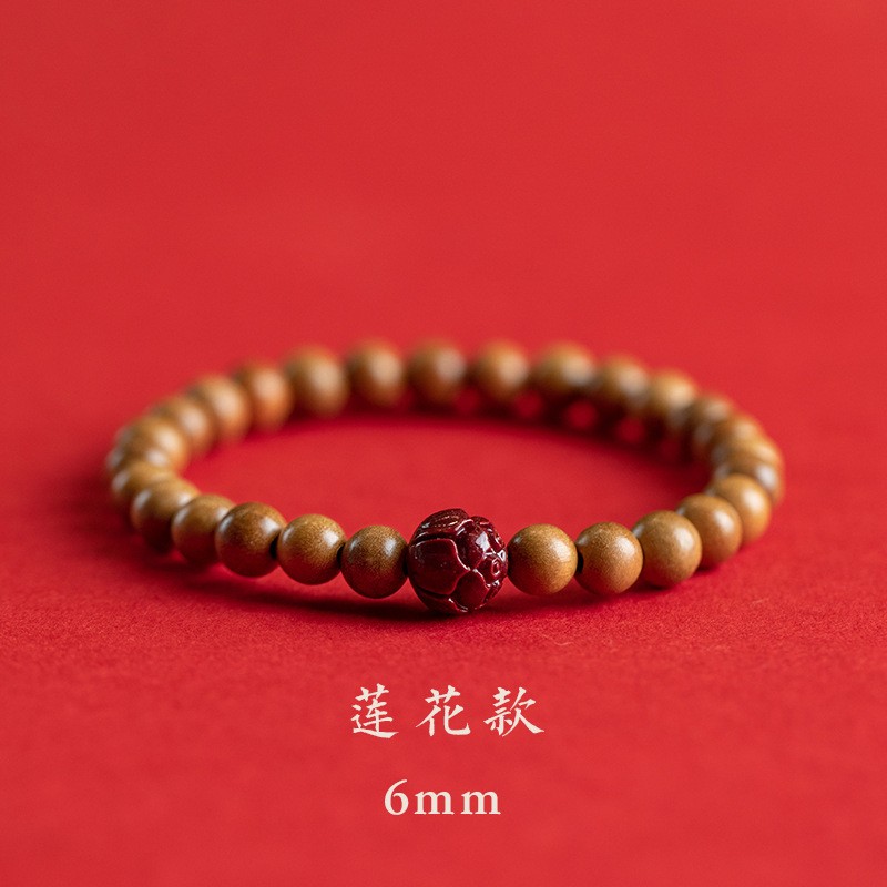 老桃木手串莲花朱.砂手链文艺男女木手串复古民族风本命年手串