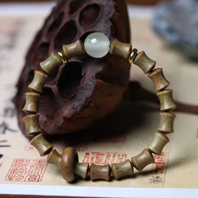 DIY绿檀木竹节手串男女念珠手链夏天明珠竹节檀木手串佛珠手串