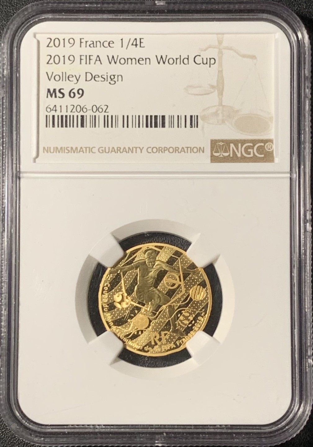 紫瑗钱币——第315期拍卖 法国 2019年 女足世界杯 1/4E 三枚全套 金币 NGC PR69 UC 原盒证书