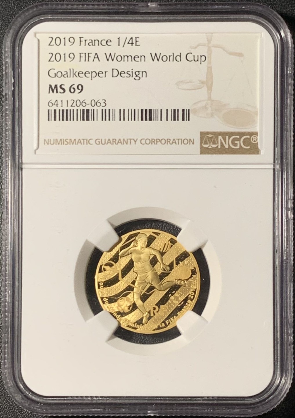 紫瑗钱币——第315期拍卖 法国 2019年 女足世界杯 1/4E 三枚全套 金币 NGC PR69 UC 原盒证书