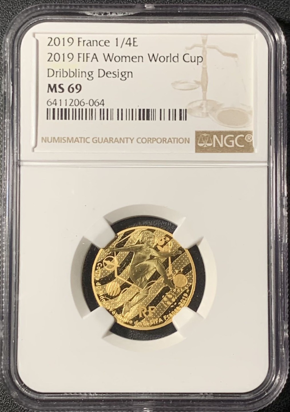 紫瑗钱币——第315期拍卖 法国 2019年 女足世界杯 1/4E 三枚全套 金币 NGC PR69 UC 原盒证书