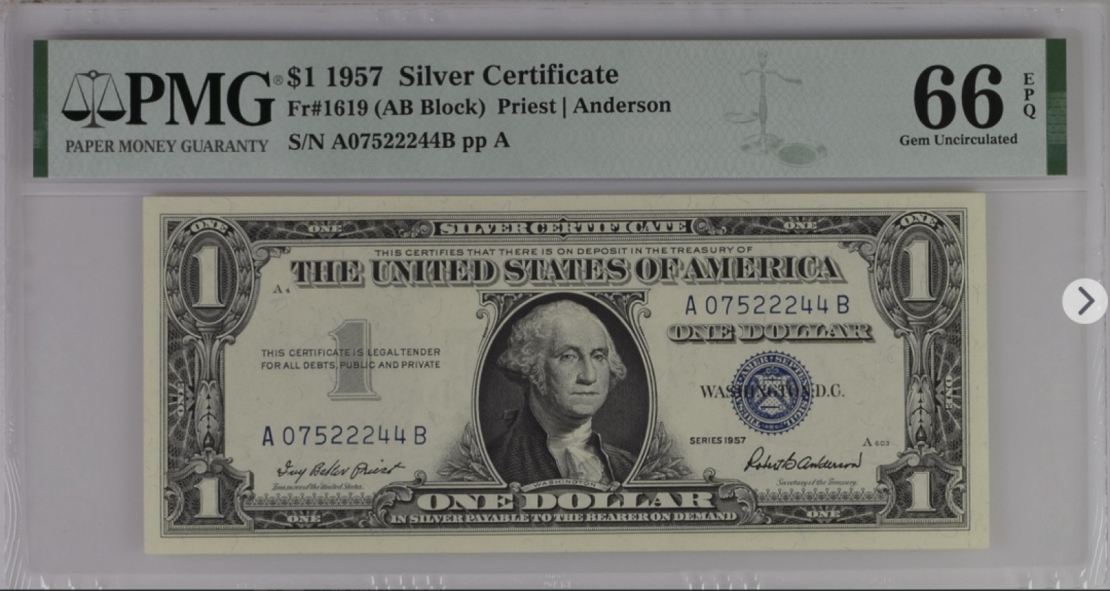 美国蓝库印和红库印合集 Silver Certificate, $1 1957 Small Size