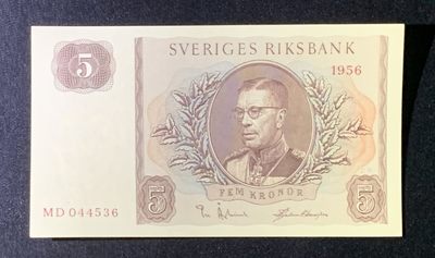 紫瑗钱币——第270期拍卖—纸币场 - 瑞典 1956年 古斯塔夫六世 5克朗 UNC