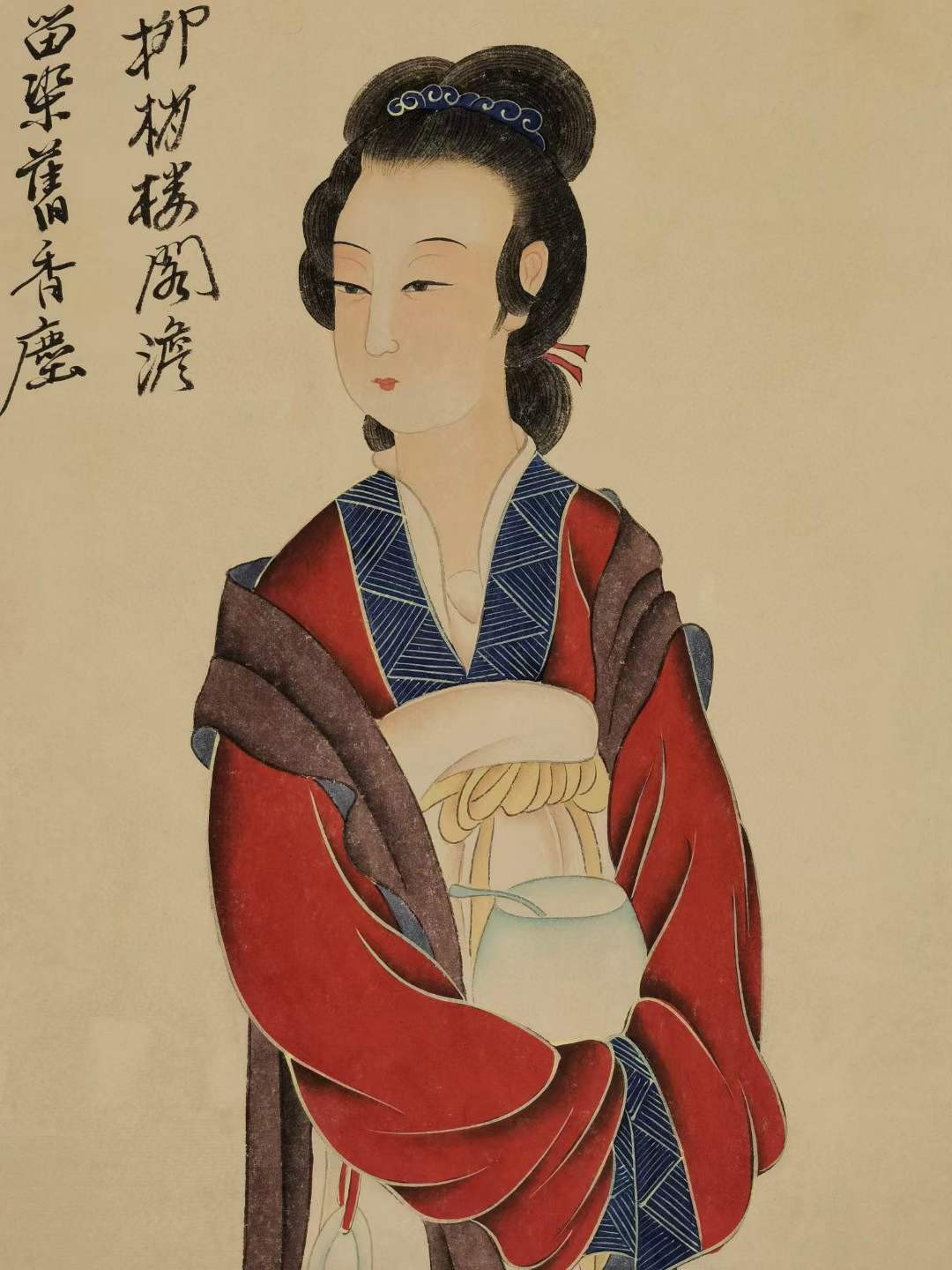 张大千纸本仕女图。张大千（1899年5月10日—1983年4月2日），四川省内江市人，原名正权，后改名爰，中国近现代国画家。