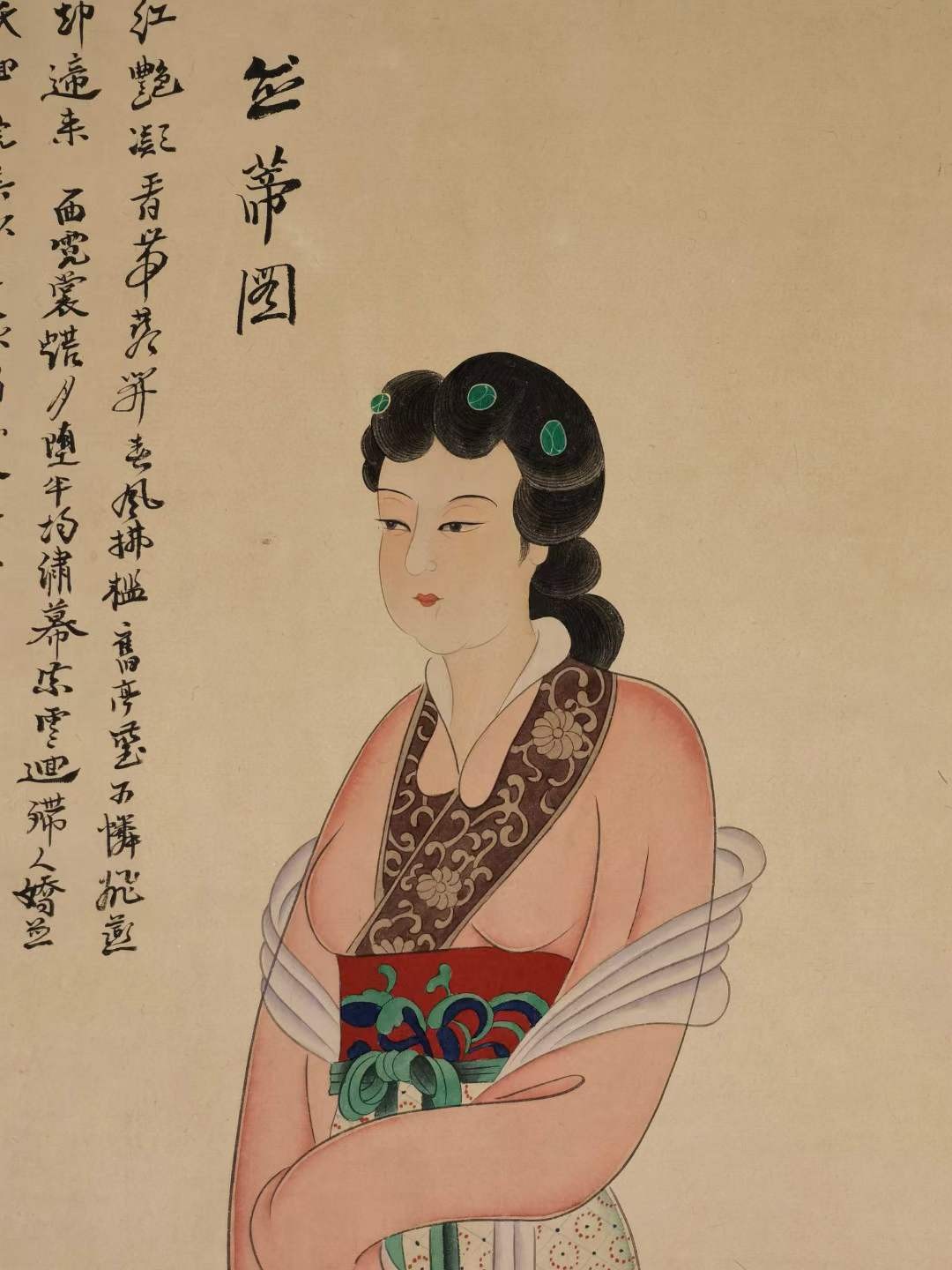 张大千纸本仕女图。张大千（1899年5月10日—1983年4月2日），四川省内江市人，原名正权，后改名爰，中国近现代国画家。