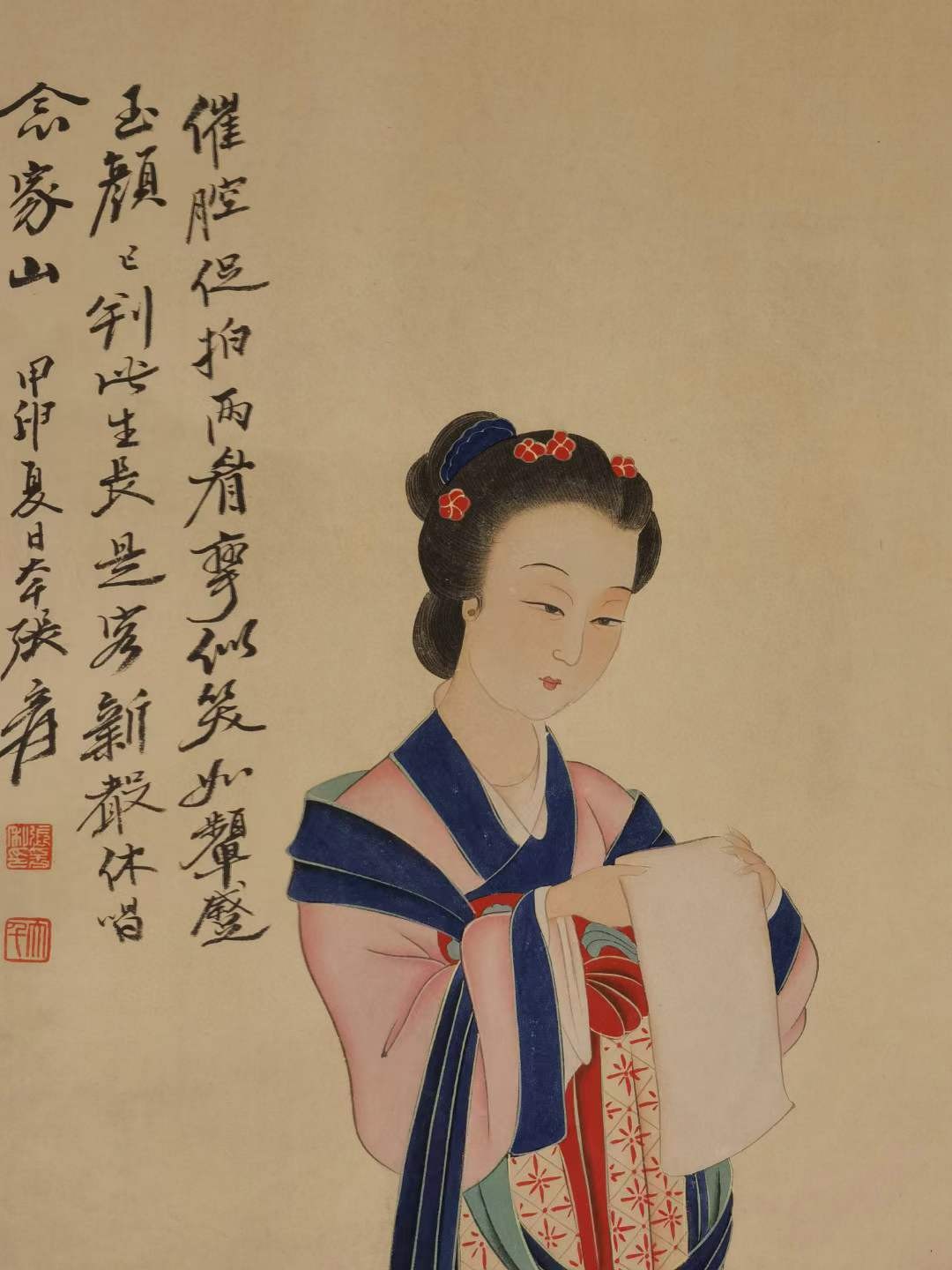 张大千纸本仕女图。张大千（1899年5月10日—1983年4月2日），四川省内江市人，原名正权，后改名爰，中国近现代国画家。