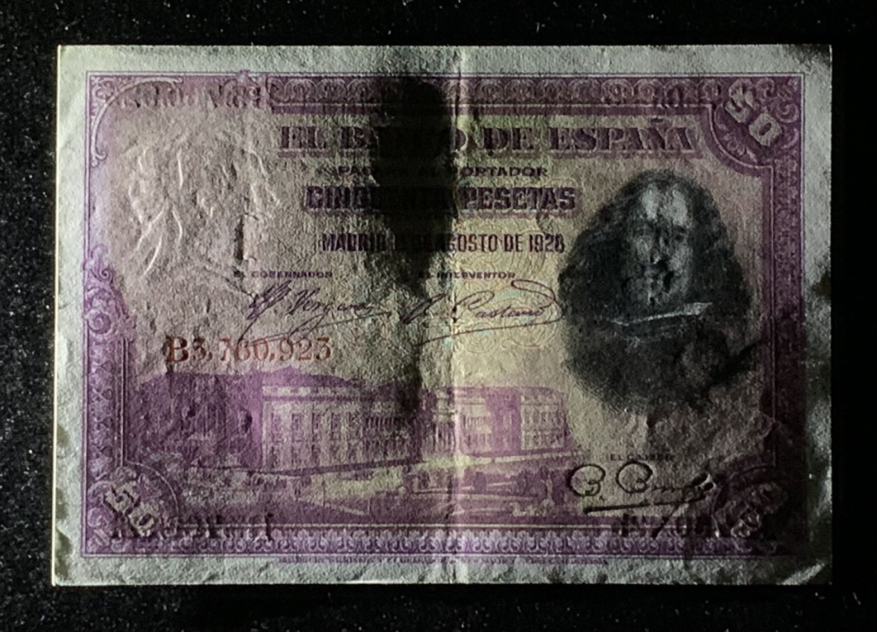 紫瑗钱币——第270期拍卖—纸币场 西班牙 1928年 油画《布雷达的献城》50比塞塔 AUNC