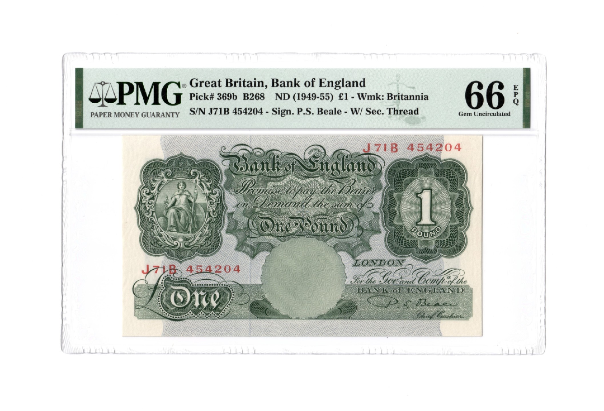 收藏联盟Quantum Auction 第260期拍卖  英国1949-55年1镑 PMG66