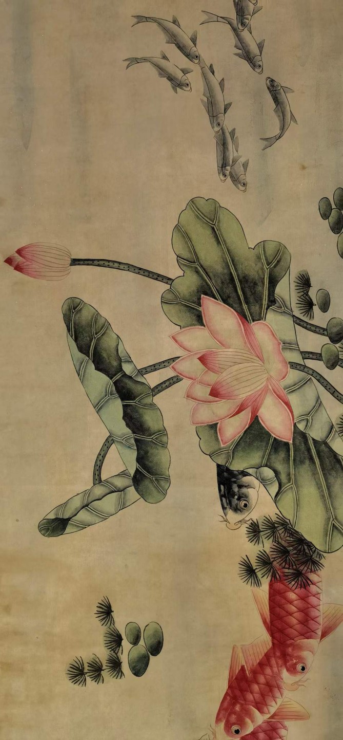 万寿宫藏唐寅纸本《百鱼圖》卷。（1470年3月6日－1524年1月7日），字伯虎，号六如居士，南直隶苏州府吴县，明朝著名画家、书法家、诗人。