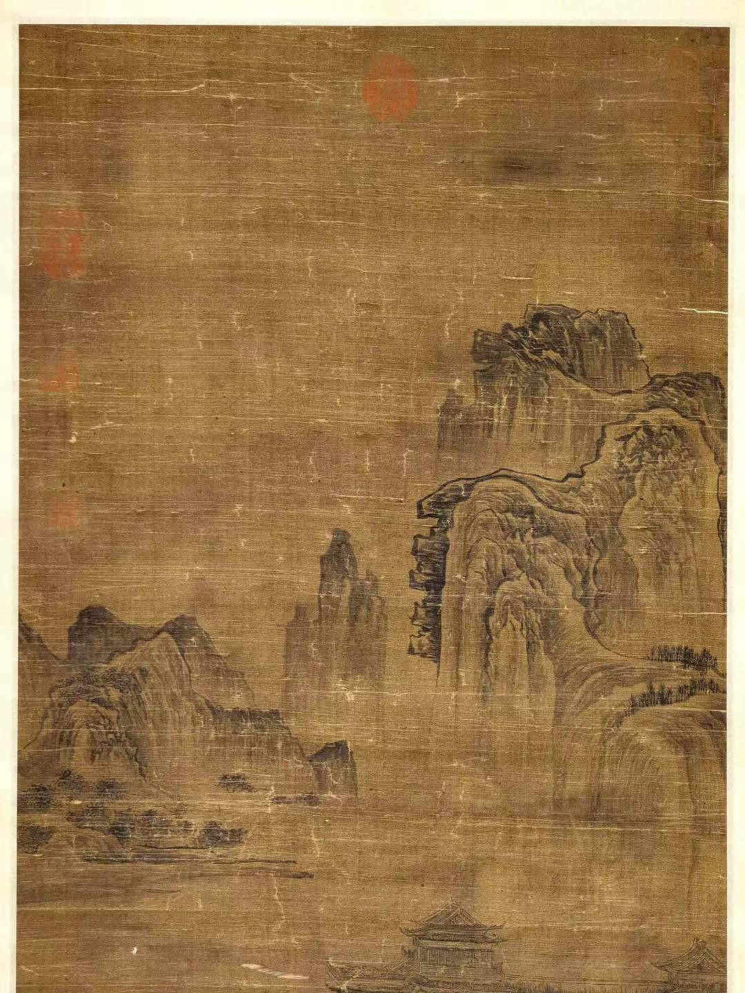 乾隆御览，御书房鑑藏宝收录珍品绢本山水图。