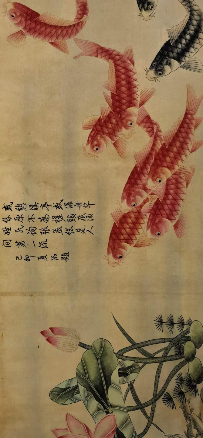 万寿宫藏唐寅纸本《百鱼圖》卷。（1470年3月6日－1524年1月7日），字伯虎，号六如居士，南直隶苏州府吴县，明朝著名画家、书法家、诗人。